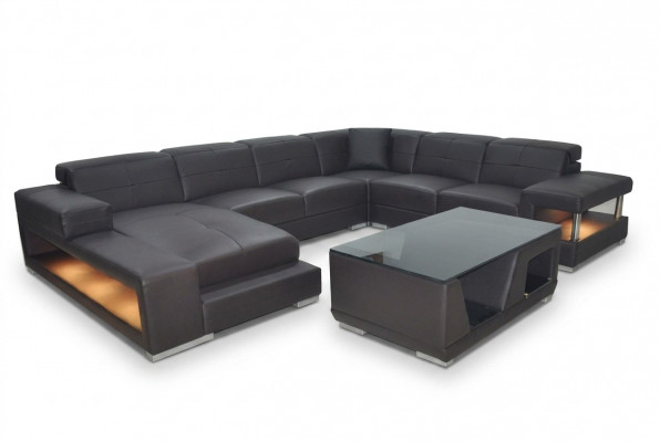 Wunnlandschaft Ecksofa Polster Sëtzeneck Sëtzgrupp Ledersofa Sofa Couch + USB