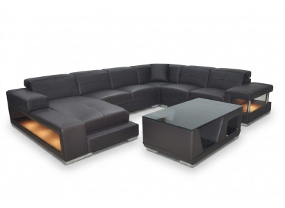 Wunnlandschaft Ecksofa Polster Sëtzeneck Sëtzgrupp Ledersofa Sofa Couch + USB