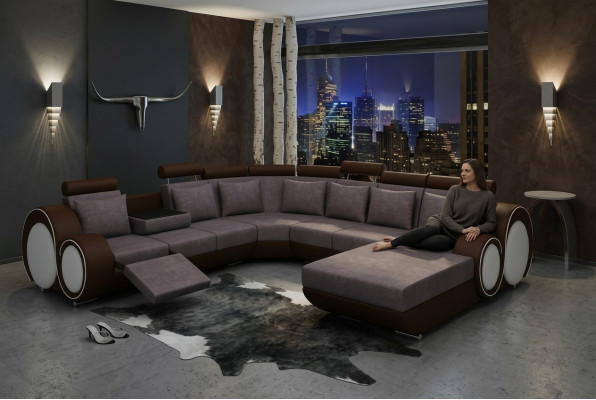 Textil Sofa mat USB XXL Wunnlandschaft Stoff Couch Grouss Polster Sofa U Form Nei