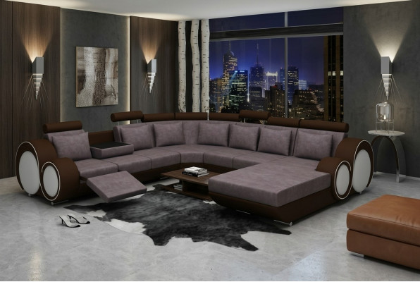 Textil Sofa mat USB XXL Wunnlandschaft Stoff Couch Grouss Polster Sofa U Form Nei