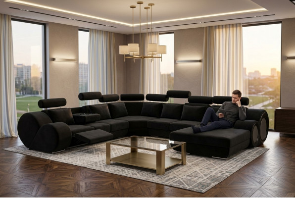 Canapé mat USB Designer Wunnlandschaft U-Form Canapé Ecksofa Polsterserie Nei