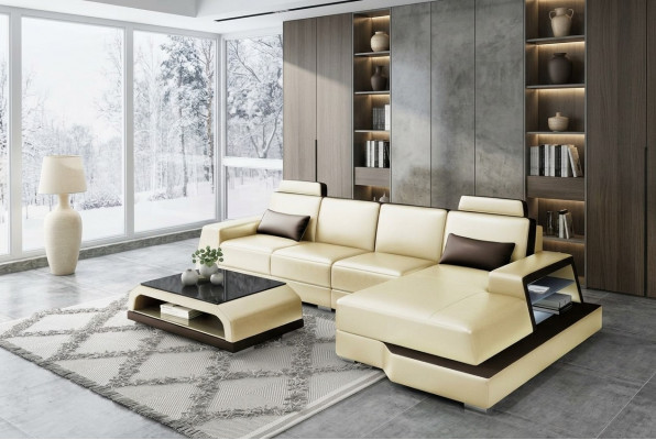 Modern Eckcouch Design Sofa Polster Ecke Wunnlandschaft Lieder Textil Canapé LED