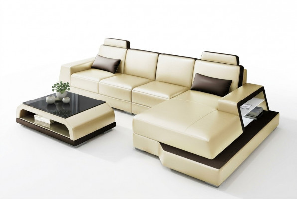 Modern Eckcouch Design Sofa Polster Ecke Wunnlandschaft Lieder Textil Canapé LED