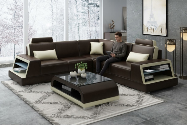 Ecksofa L-Form G8045B Eck Sofa Polstersofa Sëtzeck Lieder Garnitur Modern