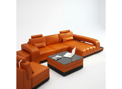 Ledercouch Ecksofa Eck Garnitur Design Sofa USB Orange Nei