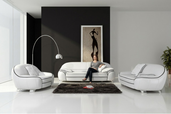 Ledersofacouch Wunnlandschaft 3+2+1 Sëtzer Garnitur Design Modern Sofa mat USB