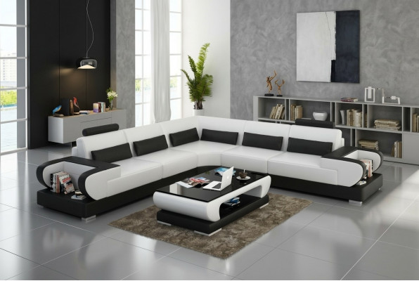 Ledercouch Sofa Wunnlandschaft Eck Garnitur Design Modern Sofa mat USB Eckssofa