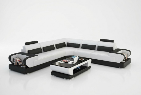 Ledercouch Sofa Wunnlandschaft Eck Garnitur Design Modern Sofa mat USB Eckssofa