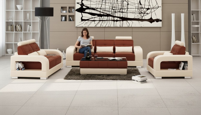 Ledersofa Couch Sofa Garnitur 3+2+1 Sëtzer Garnitur Design Modern Sofa mat USB