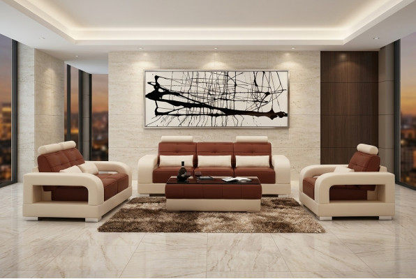 Ledersofa Couch Sofa Garnitur 3+2+1 Sëtzer Garnitur Design Modern Sofa mat USB