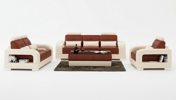 Ledersofa Couch Sofa Garnitur 3+2+1 Sëtzer Garnitur Design Modern Sofa mat USB
