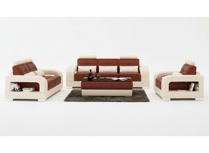 Ledersofa Couch Sofa Garnitur 3+2+1 Sëtzer Garnitur Design Modern Sofa mat USB