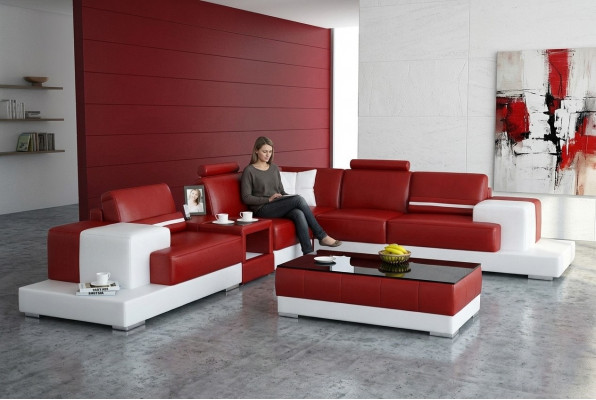 Ledersofa Couch Wunnlandschaft Ecksofa Eck Garnitur Design Modern Sofa mat USB Nei