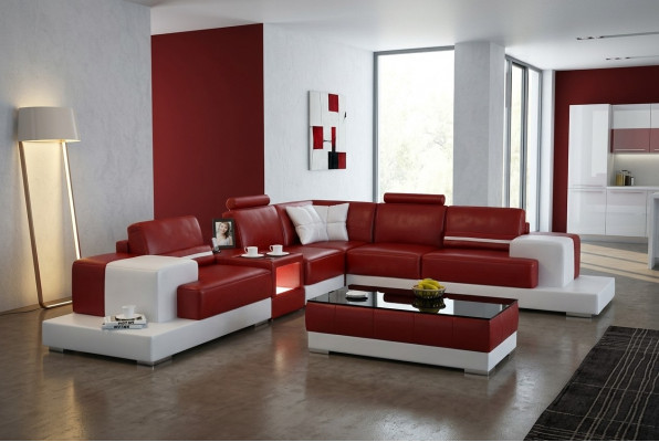 Ledersofa Couch Wunnlandschaft Ecksofa Eck Garnitur Design Modern Sofa mat USB Nei