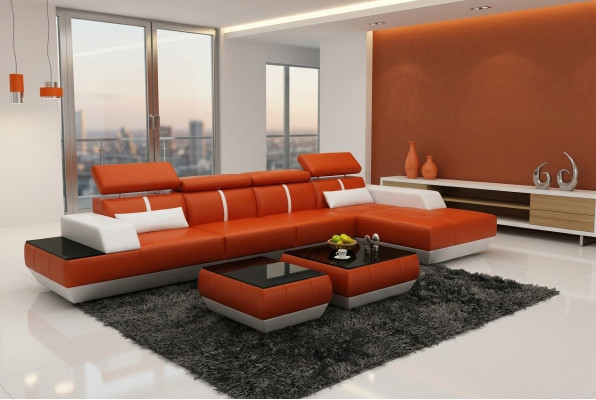 Ledercouch L-Form Canapé Wunnlandschafte Eckcouch Garnitur Design Modern Sofa USB Eu