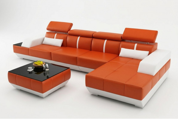 Ledercouch L-Form Canapé Wunnlandschafte Eckcouch Garnitur Design Modern Sofa USB Eu