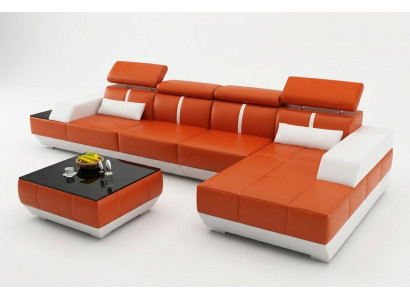 Ledercouch L-Form Canapé Wunnlandschafte Eckcouch Garnitur Design Modern Sofa USB Eu