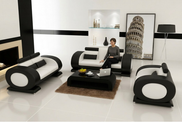 Liederdivan Modern Canapé Wunnlandschaft 3+2+1 Sëtz Garnitur Design Divan mat USB