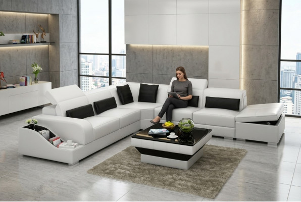 Ledersofa Couch Wunnlandschaft Eckssofa Eck Garnitur Design Modern Sofa mat USB