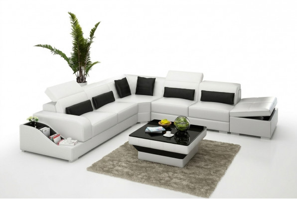 Ledersofa Couch Wunnlandschaft Eckssofa Eck Garnitur Design Modern Sofa mat USB