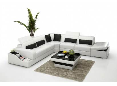 Ledersofa Couch Wunnlandschaft Eckssofa Eck Garnitur Design Modern Sofa mat USB