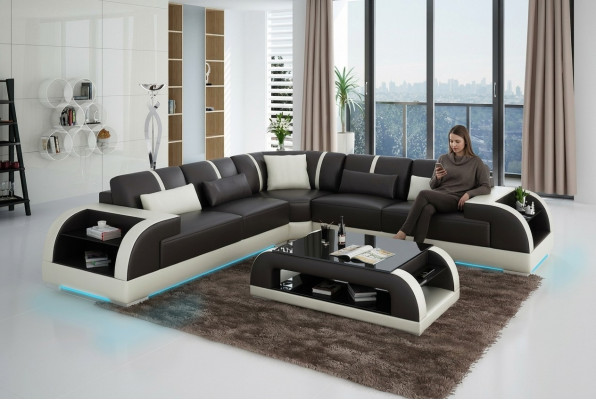 Lieder Canapé Couch Wunnlandschaft Eckssofa Eck Garnitur Design Modern LED USB Canapé