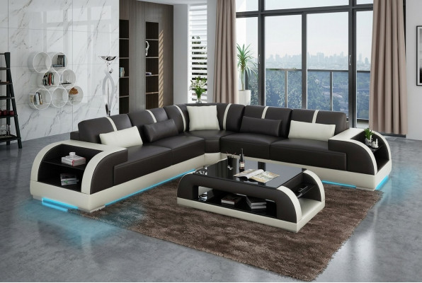 Lieder Canapé Couch Wunnlandschaft Eckssofa Eck Garnitur Design Modern LED USB Canapé