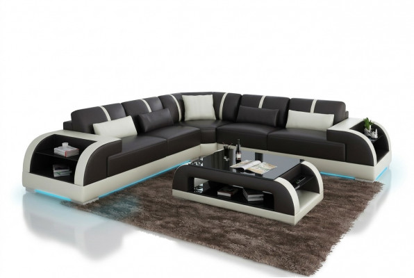 Lieder Canapé Couch Wunnlandschaft Eckssofa Eck Garnitur Design Modern LED USB Canapé