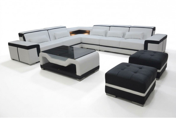 Lieder Sofa mat USB Polster Eck Couche Garnitur Wunnlandschaft Dësch Hocker