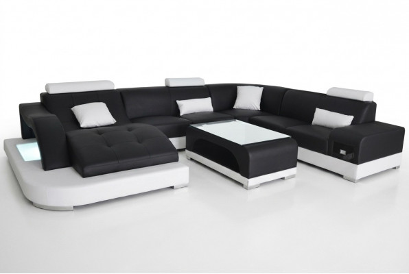 Lieder Sofa mat USB Modern Sëtz Couch Polster Design Eck Wunnlandschaft Dësch