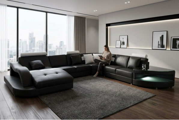 Lieder Sofas Wunnlandschaft Eck Garnitur Design Modern Sofa mat USB L6015 Dësch