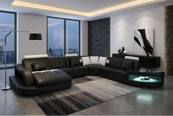 Lieder Sofas Wunnlandschaft Eck Garnitur Design Modern Sofa mat USB L6015 Dësch
