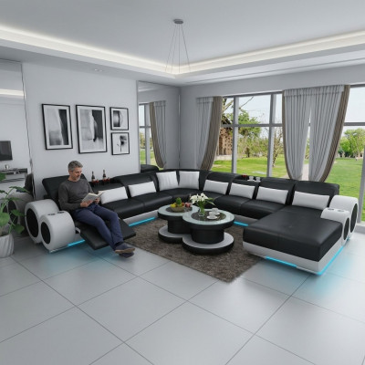 Ledercouch Ecksëtzlandschaft Design Modern Sofa mat USB
