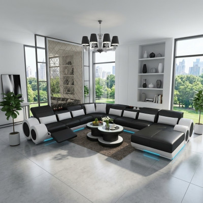 Ledercouch Ecksëtzlandschaft Design Modern Sofa mat USB