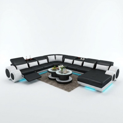 Ledercouch Ecksëtzlandschaft Design Modern Sofa mat USB