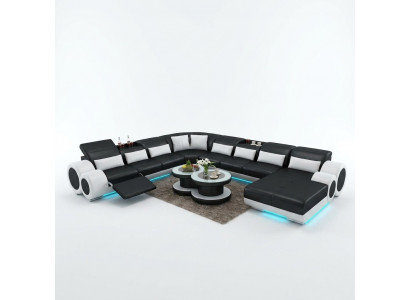 Ledercouch Ecksëtzlandschaft Design Modern Sofa mat USB