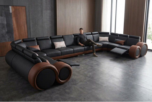 XXL Canapé Grouss Ecksofa Lieder Eckgarnitur Eck Landschaft Polster Wunn U Form +USB