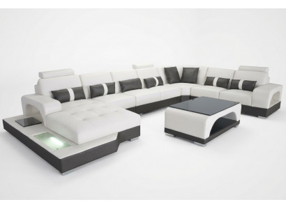 Lieder Sofa mat USB Modern Sëtz Couch Polster Eck Couchen Wohnlandschaft + Dësch