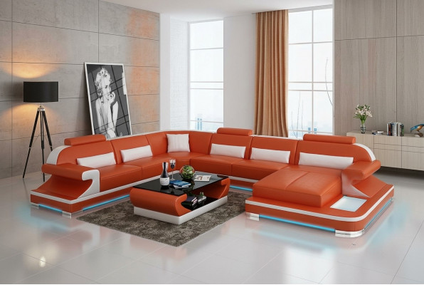 Ledercouch Couch Wunnlandschaft Ecksofa Ecker Garnitur Design Modern Sofa mat USB