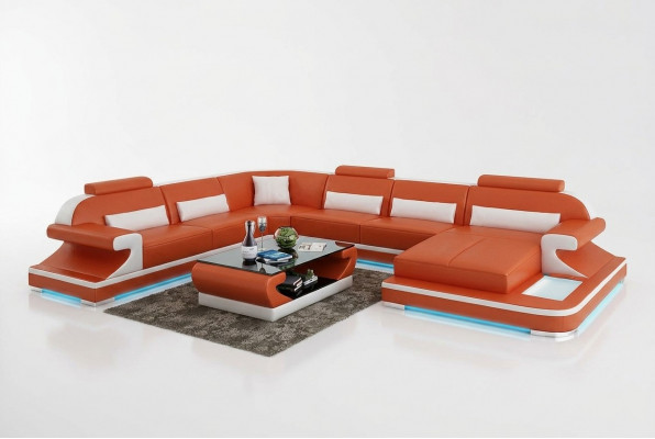 Ledercouch Couch Wunnlandschaft Ecksofa Ecker Garnitur Design Modern Sofa mat USB