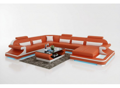 Ledercouch Couch Wunnlandschaft Ecksofa Ecker Garnitur Design Modern Sofa mat USB