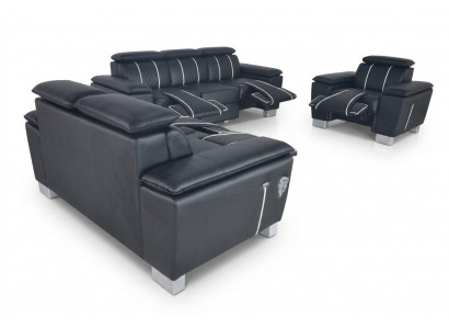 Sofagarnitur Ledergarnitur Canapé Design Sofa Polster Komplett Set 3+2+1 mat USB