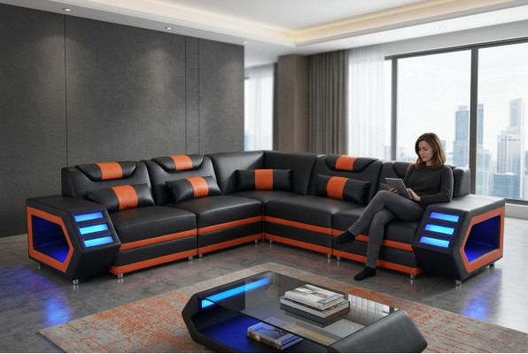 Design Liederpolster Sëtz Ecke Couch Polster Eck Landschaft Wunn-Canapé USB LED