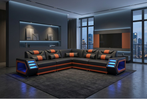 Design Liederpolster Sëtz Ecke Couch Polster Eck Landschaft Wunn-Canapé USB LED
