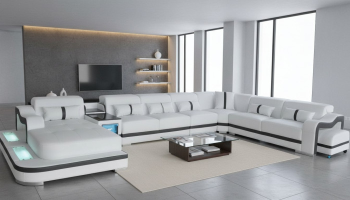 Lieder Canapé Polster Sëtz Wunnlandschaft Design Modern Eck Garnitur Sofa mat USB