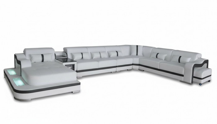 Lieder Canapé Polster Sëtz Wunnlandschaft Design Modern Eck Garnitur Sofa mat USB