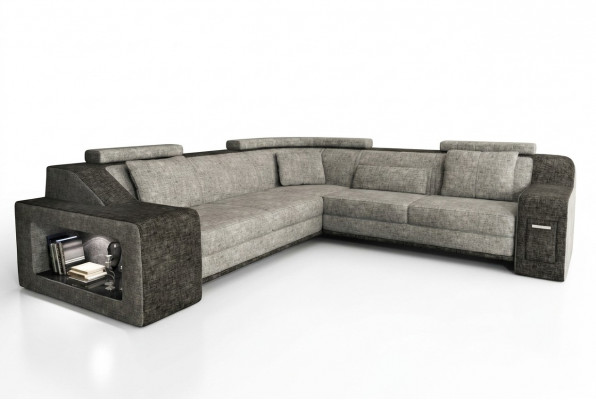 Ecksofa Lieder Textil Sofa mat USB, Polster Wunnlandschaft L Garnitur Sëtz Isching