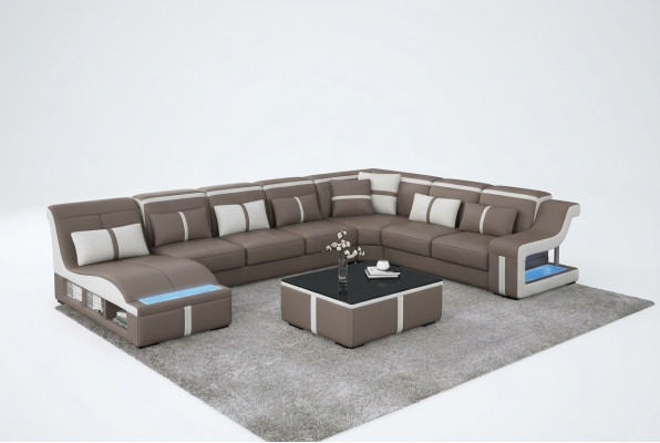Luxus Canapé Eckcouch Design Wunnlandschaft Canapéen Canapé Eckgarnitur + Luucht + USB