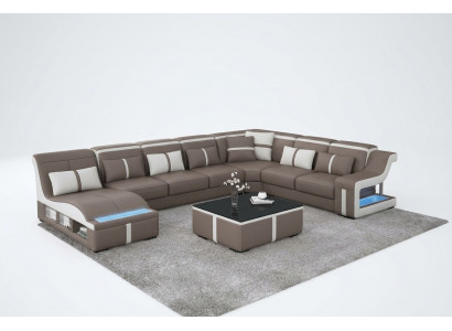 Luxus Canapé Eckcouch Design Wunnlandschaft Canapéen Canapé Eckgarnitur + Luucht + USB