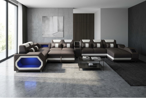 Luxus Sofa Eckcouch Modern Wunnlandschaft Sofas Canapé Eckgarnitur + Luucht + USB